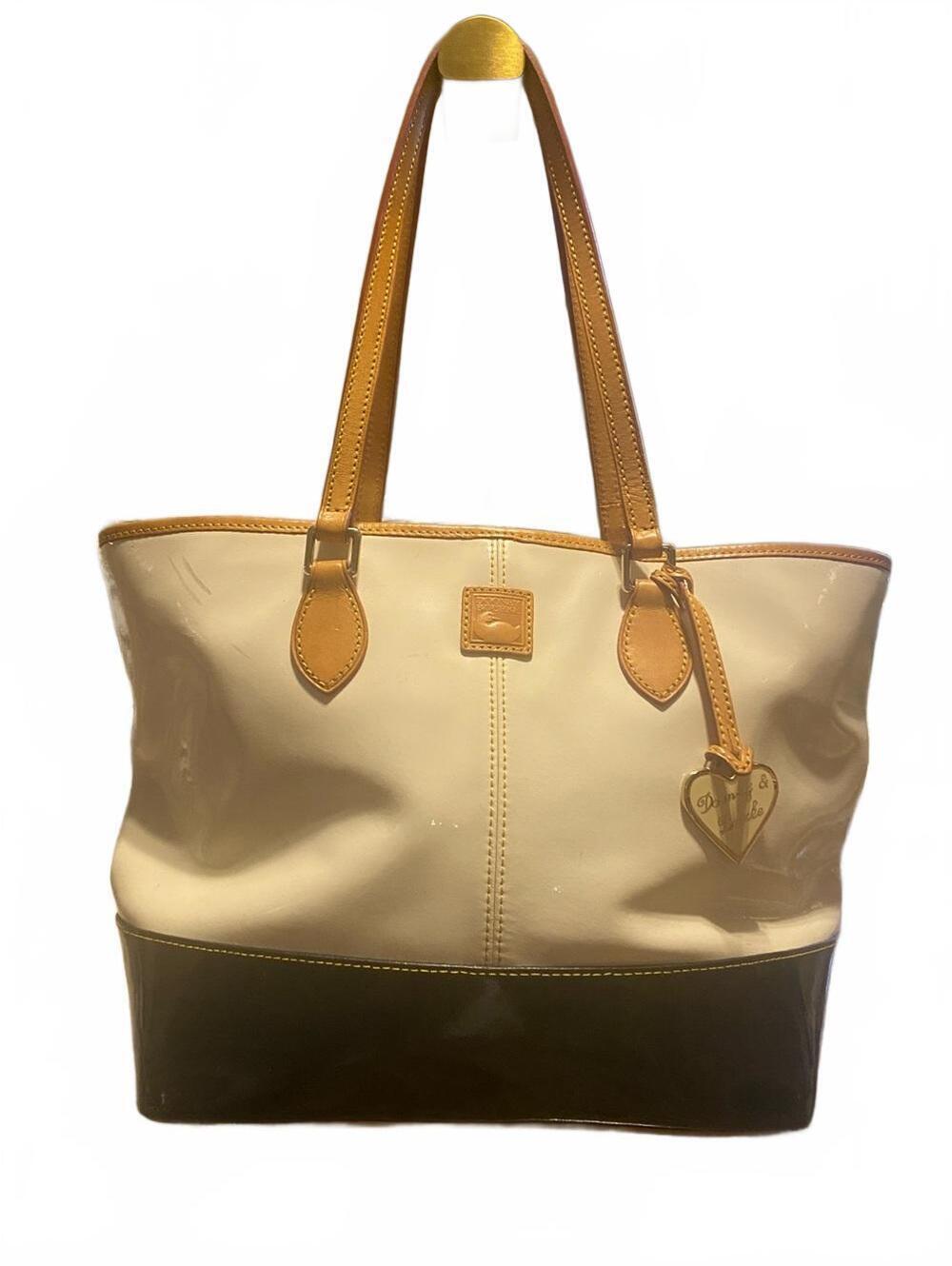 Dooney & Bourke Cream & Black colorblock 2 Tone Patent Leather Tote Ivory Heart - Picture 1 of 9